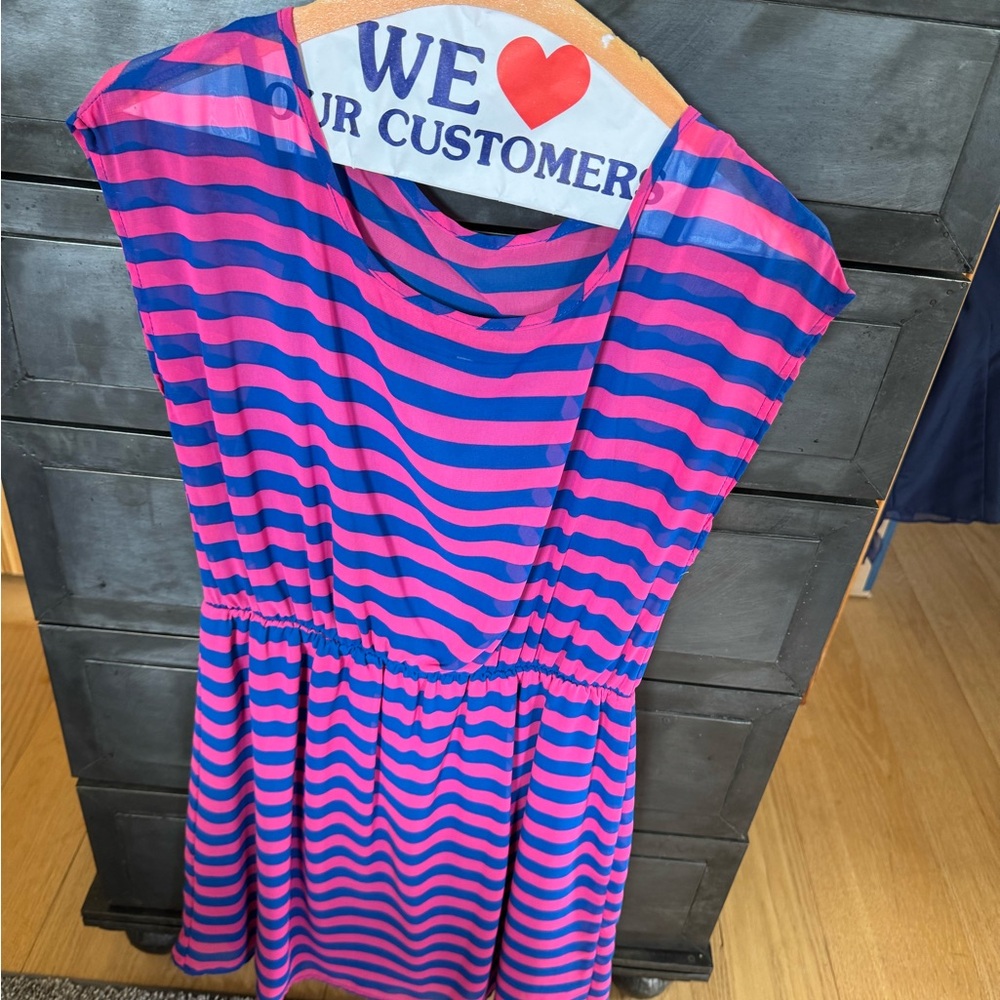 Striped Pink and Blue Casual Dress